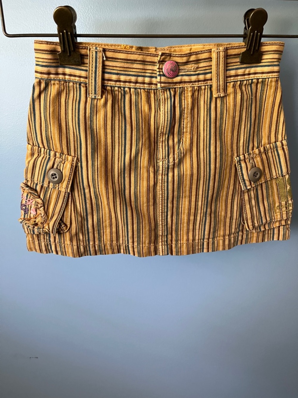 Striped Yellow Cargo Mini Skirt - Unbranded